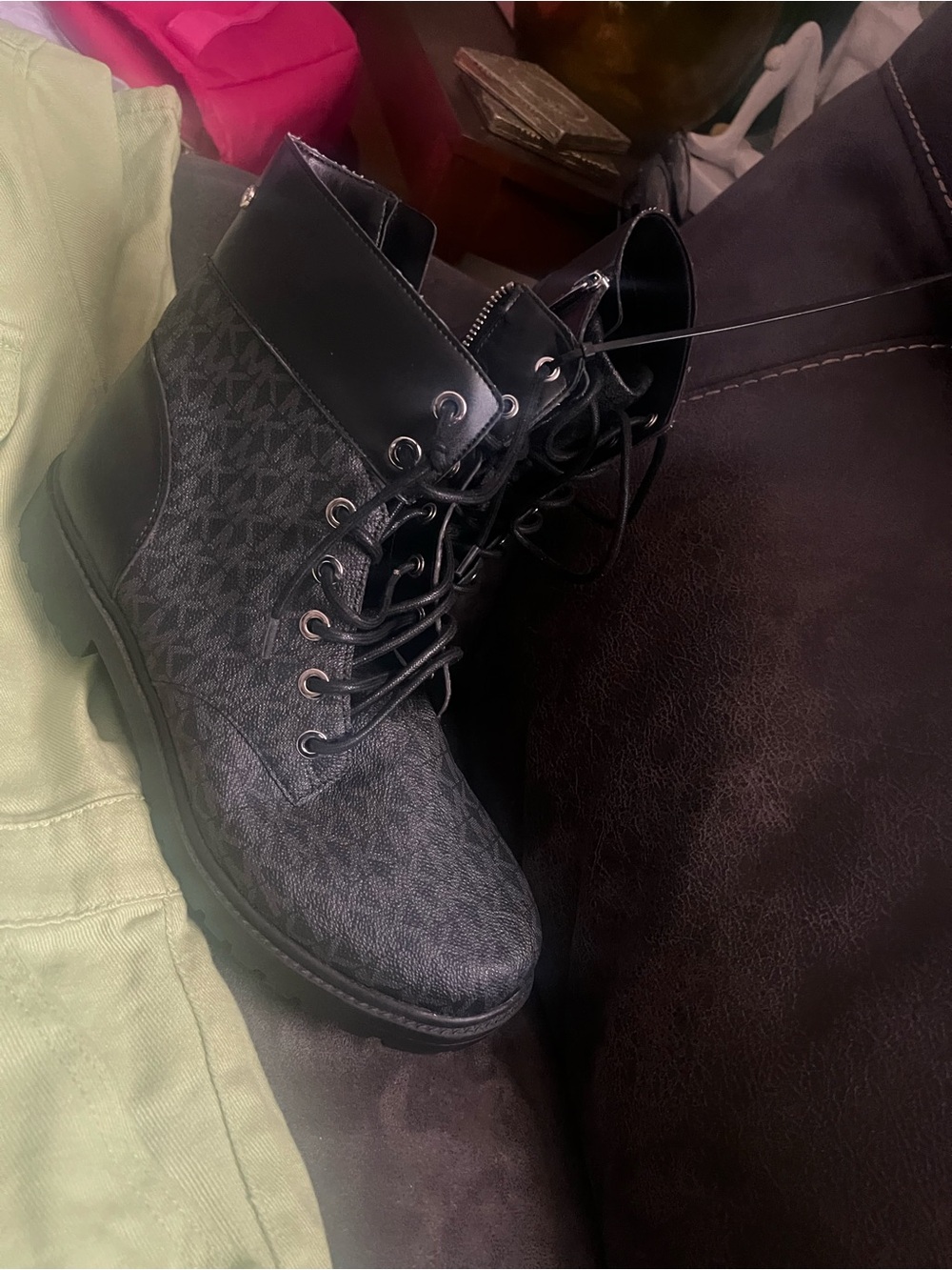 Michael Kors Black Lace-Up Ankle Boots with Signature Monogram